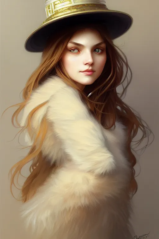 Prompt: symmetry!! girl with siberian cat in a hat!!, intricate, elegant, highly detailed, digital painting, artstation, concept art, smooth, sharp focus, illustration, art by artgerm and greg rutkowski and alphonse mucha, 8 k