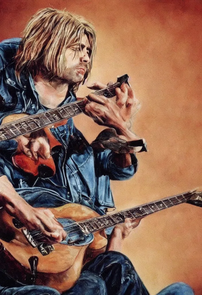 Prompt: Kurt Cobain playing the guitar, photorealistic, detailed, 4K