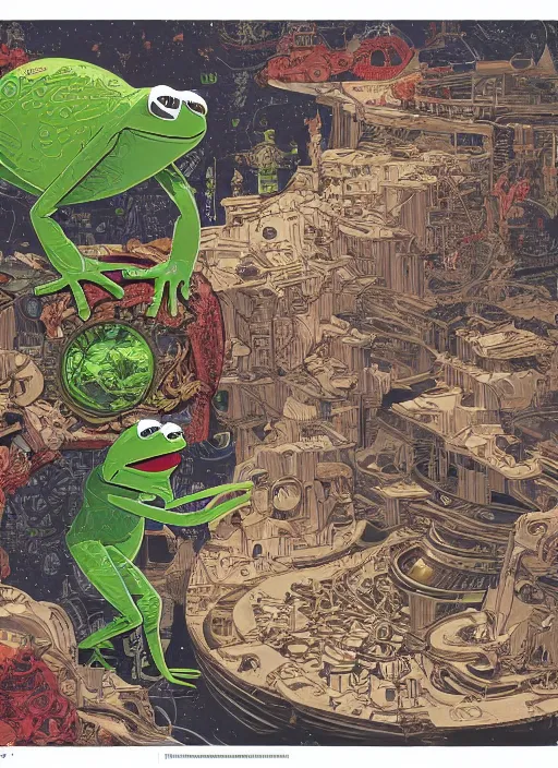 Image similar to Kermit the frog cutaway diagram, Kilian Eng, Dan Mumford, detailed