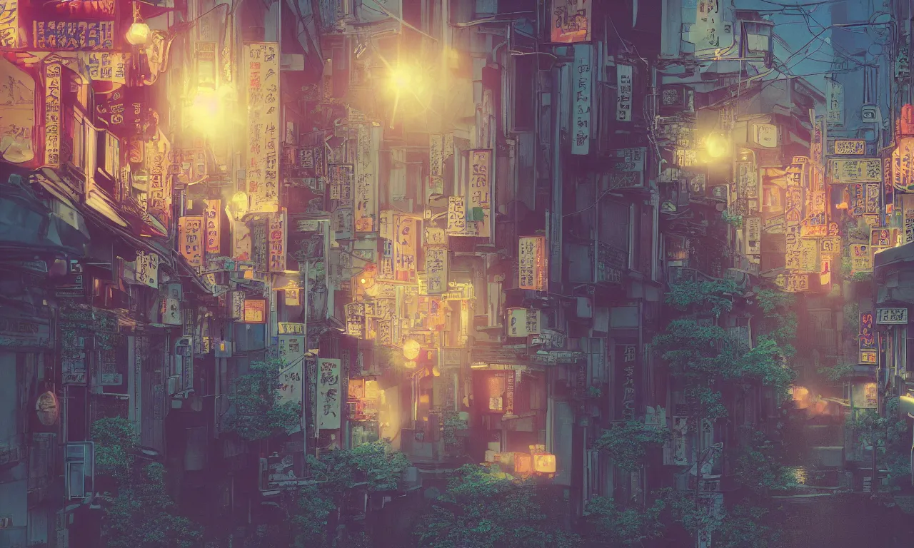 Image similar to A film still from a 1990s Sailor Moon cartoon featuring a moody street in Japan with a waterfall, lofi aesthetic, golden hour, cinematic look, film grain, high detail, high resolution, 8k