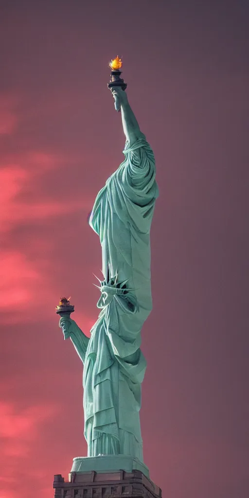 Prompt: award winning photo of the Statue of Liberty wearing Handmaid's Tale Costume, dramatic, cinematic lighting, 4k