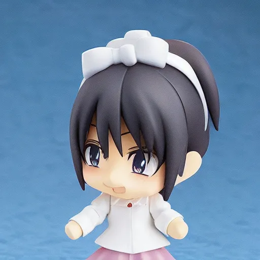 Image similar to character portrait of a singular kawaii chibi in the sytle of kyoto animation, in simple background, nendoroid eyes