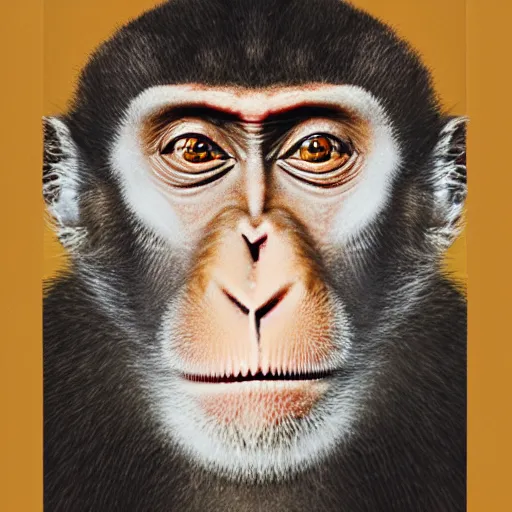 Image similar to portrait of a macaque wearing a gold chain, in the style of piccaso