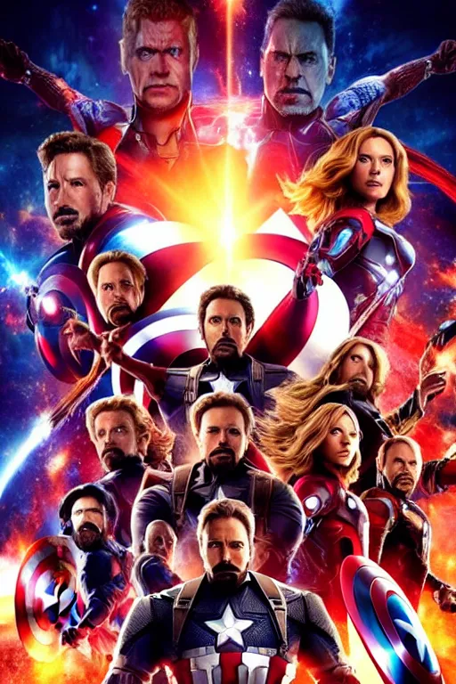 Prompt: poster for a marvel avengers movie featuring jesus christ, photorealistic, cinematic lighting, extremely detailed, marvel cinematic universe