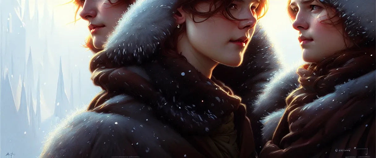 Image similar to ultra realistic illustration, winter is coming, advertising poster, highly detailed, digital painting, artstation, concept art, smooth, sharp focus, illustration, art by artgerm and greg rutkowski and alphonse mucha