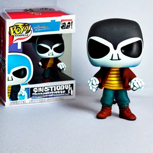 Image similar to Sans Undertale with Kids, Funko Pop, Product Photo, Realistic, Studio Lighting