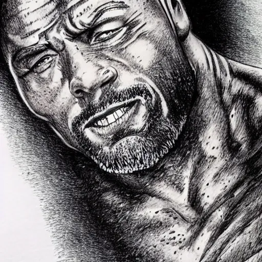 Prompt: dwayne johnson, detailed, pen and ink, stippling