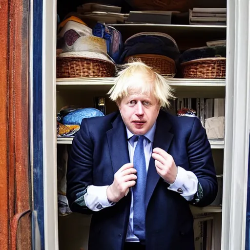 Image similar to boris johnson hiding in a cupboard