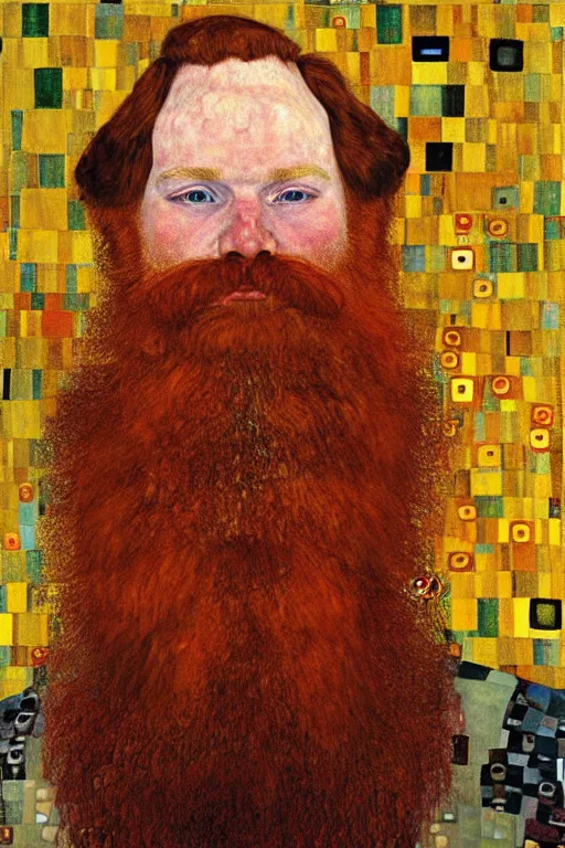 Image similar to red beard viking, painting by gustav klimt