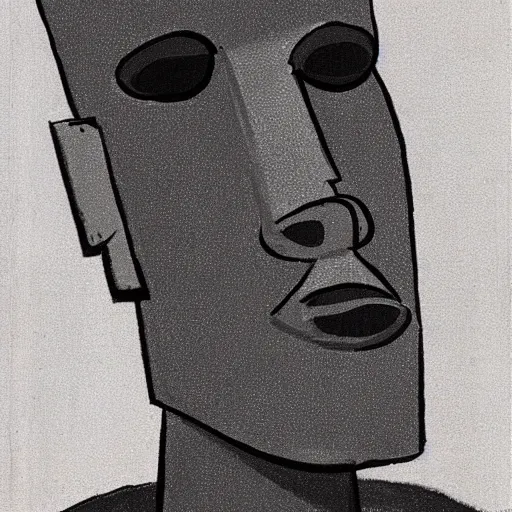 Prompt: easter island sketch using few strokes, by Picasso