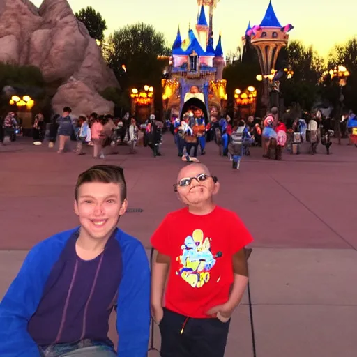 Prompt: Homeboys Hangin' Out at Disneyland at Twilight