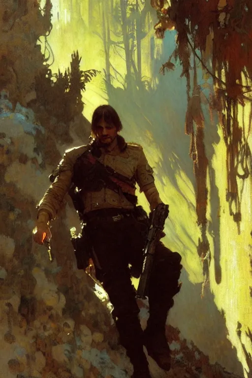 Image similar to leon scott kennedy, painting by gaston bussiere, craig mullins, greg rutkowski, alphonse mucha