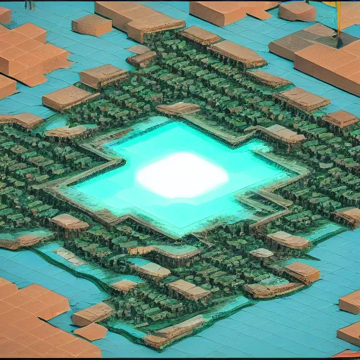 Prompt: isometric game art big world view with grid that separates islands, ambient lights with volume, trending on artstation, mohamed chahin style, cycles render ultra details 4 k