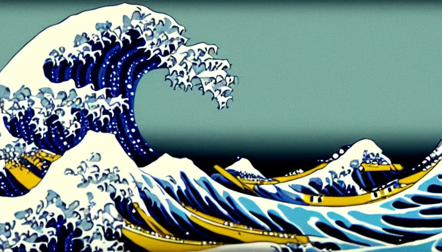 Image similar to the great wave off kanagawa, irresistible, artstation, professional, realistic, cinematic, establishing shot