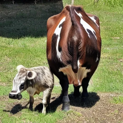 Prompt: picture of a cow and a raccoon