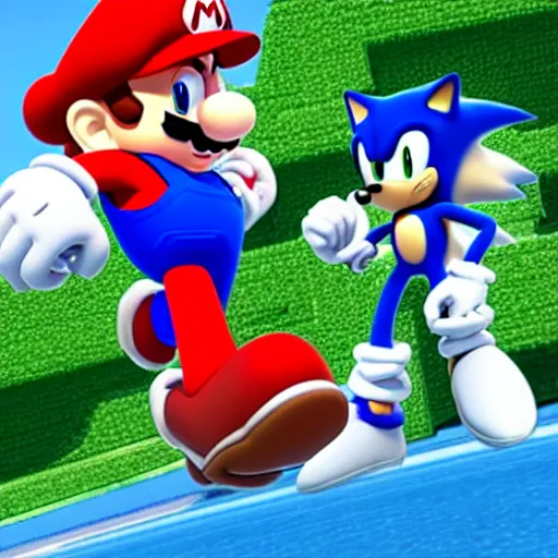 Prompt: mario with sonic in sonic movie 2020