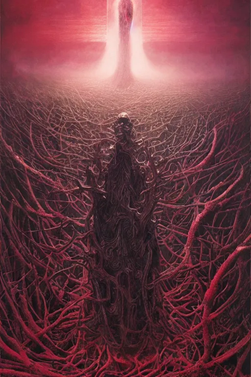 Image similar to cosmic horror eldritch lovecraftian the scarlet king of thorns by wayne barlowe, agostino arrivabene, denis forkas