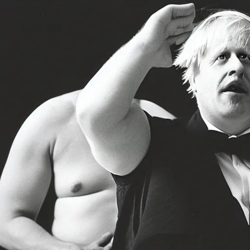 Image similar to 35mm film still of Boris Johnson, figure portrait