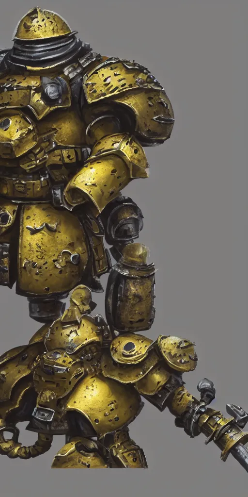 Image similar to sponge bob in Warhammer 40k armor. underwater. ultra high details. photorealistic. 8k, artstation trending.