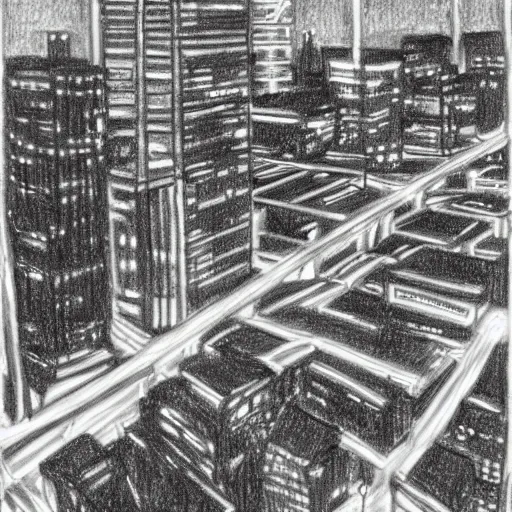 Prompt: a drawing of houston city at night