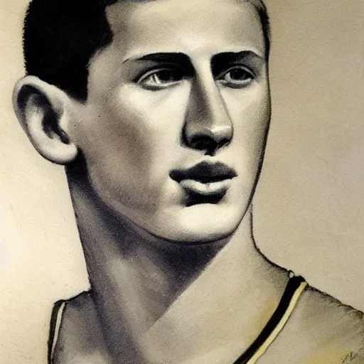 Prompt: portrait of a young australian basketball player with short hair by jozsef borsos