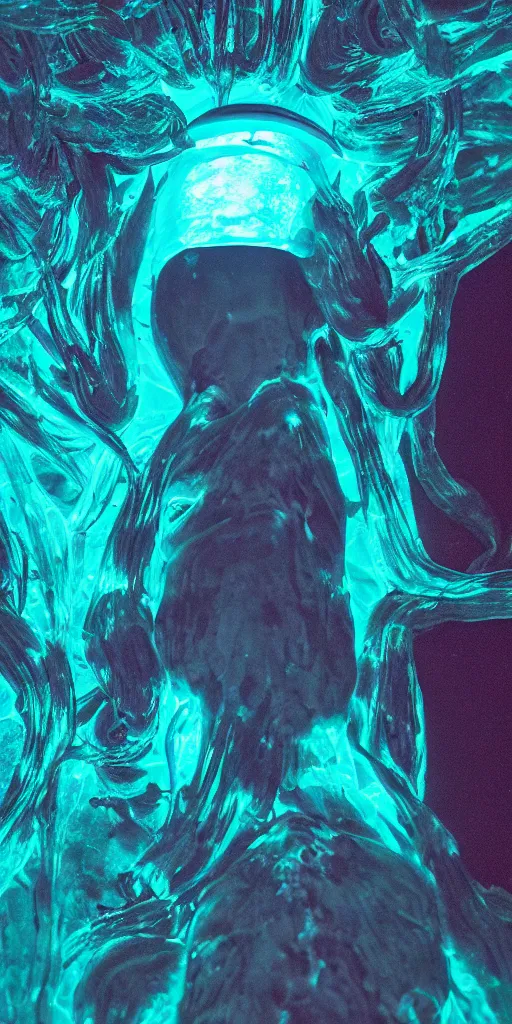 Prompt: bioluminescent deep sea creature, translucent alien biology, 8k photo, award winning