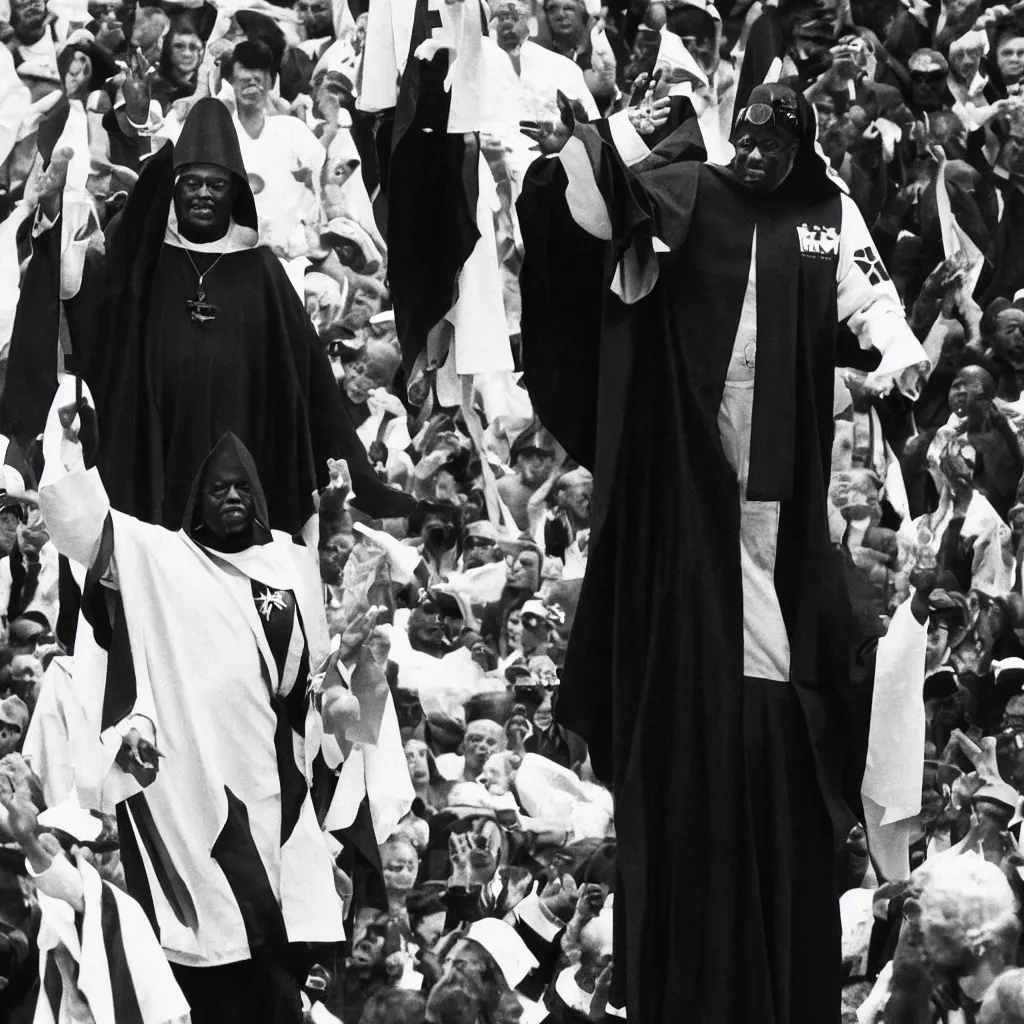 Image similar to black pope in a lgbt robe performing a nazi salute