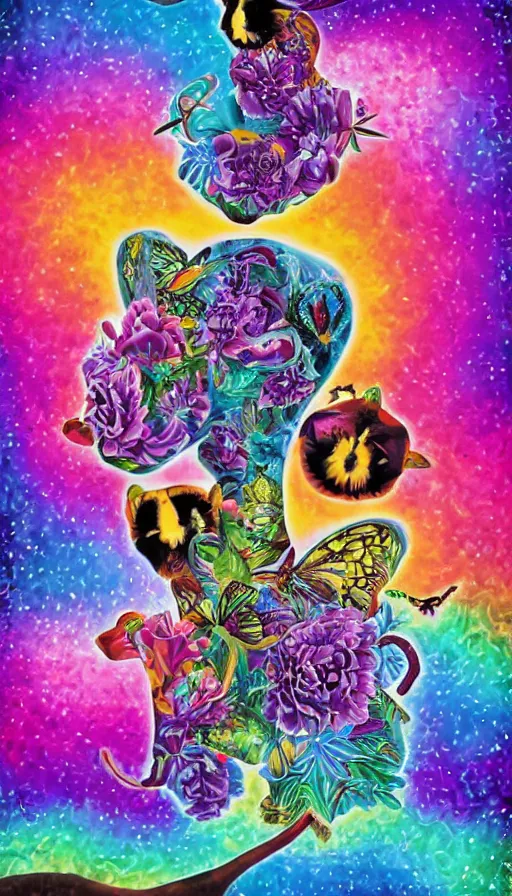 Prompt: life and death mixing together, by lisa frank,