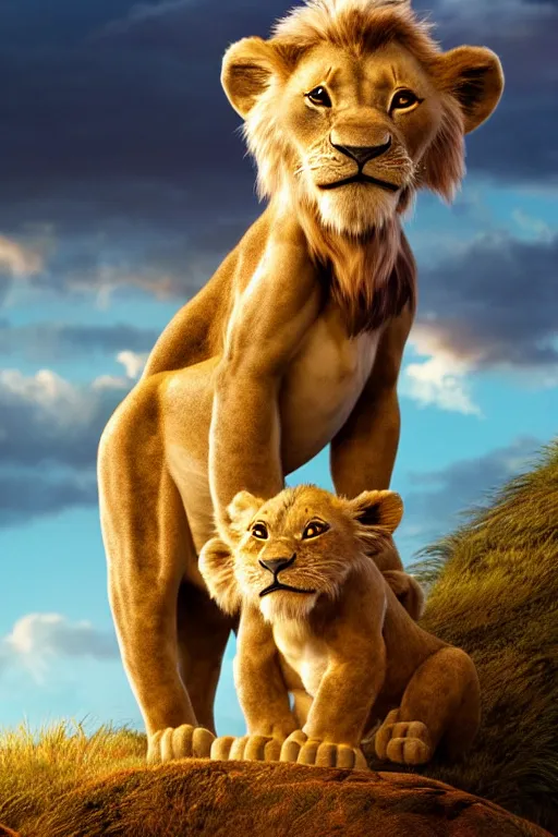 Image similar to lion king movie poster, cgi, cinema, realistic