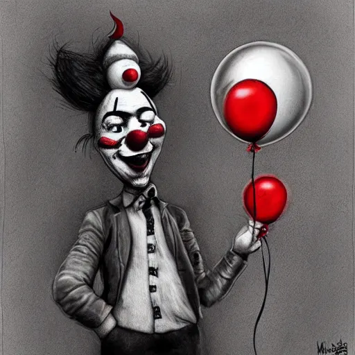 Image similar to surrealism grunge cartoon portrait sketch of a chicken with a wide smile and a red balloon by - michael karcz, loony toons style, pennywise style, horror theme, detailed, elegant, intricate