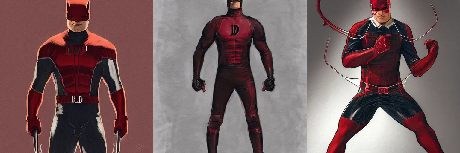 Image similar to daredevil concept art leather suit billy stick painted by jc leyendecker