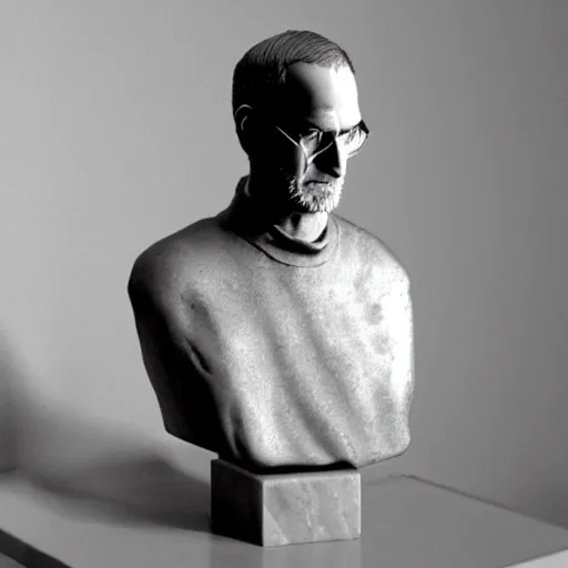 Image similar to Steve Jobs sculpture, roman, Greek, marble