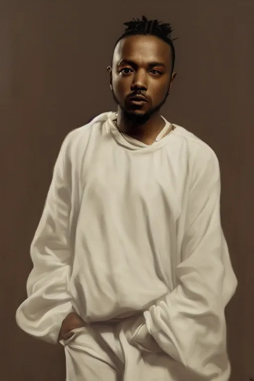 Prompt: Kendrick Lamar, oil on canvas, artstation, by Basquiat, J. C. Leyendecker and Edmund Blair Leighton and Charlie Bowater, octane render