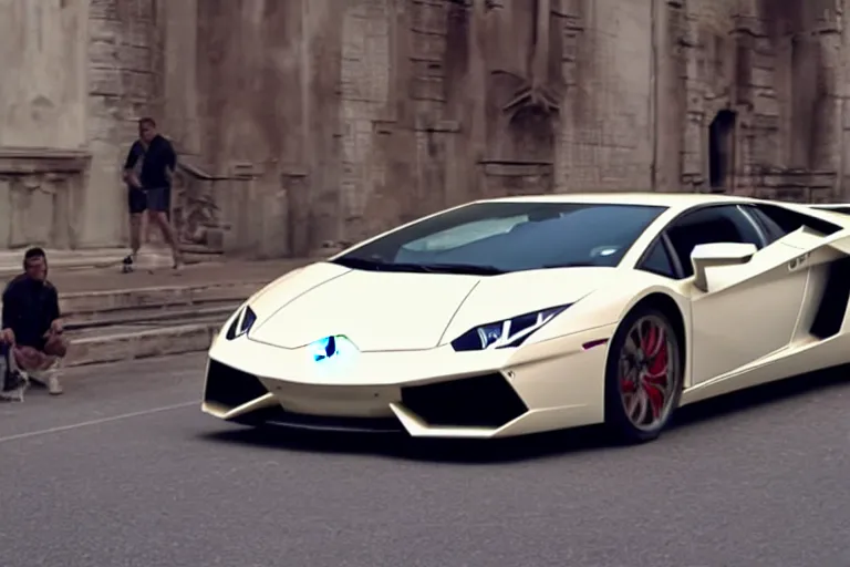 Prompt: A cinematic film still of a Lamborghini in the movie 2012.