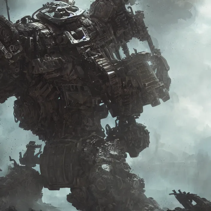 Image similar to gritty mech warrior bot, hyper - detailed, octane render, sharp focus, 4 k ultra hd, fantasy dark art, apocalyptic art