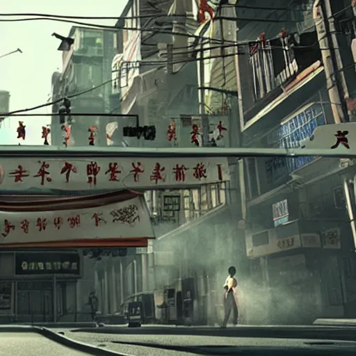 Prompt: a still from the movie chinatown, 2 0 1 1 portal 2 graphics visual aesthetic