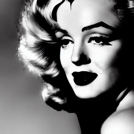 Prompt: black and white cinematic shot of Marilyn Monroe as Catwoman