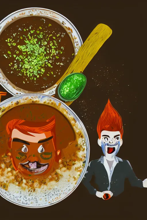 Prompt: 📷 jacksepticeye bathing in soup, made of food, head portrait, dynamic lighting, 4 k