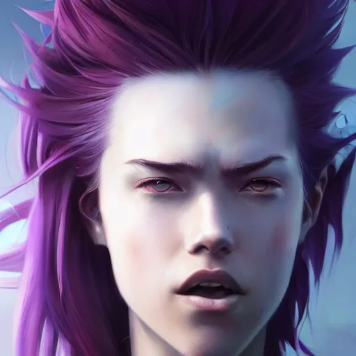 Prompt: portrait of a man with red eyes,a purple mohawk,Character design by charlie bowater, ross tran, artgerm, and makoto shinkai, detailed, inked, western comic book art, 2021 award winning painting,digital art,ultra realistic,ultra detailed,art by greg rutkowski,photorealiatic,hyperdetailed,hyperrealistic,studio lighting,studio photography,professional photography,professional lighting,detailed face,3 point lighting,4k