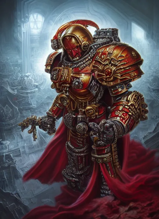 Prompt: sanguinius, extremly detailed digital painting, warhammer 4 0 k, raymond swanland, tomasz alen kopera, vibrant colors, intricate, exquisite lighting, highly detailed, rim light, cinematic lighting, art, octane render, very coherent, cinematic, 8 k, trending on artstation