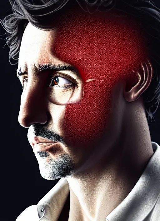 Prompt: a profile portrait of justin trudeau with translucent skin, visible cranial cavity, opening in skull, zipper, inside head cobwebs, dust and rats, beautiful detailed intricate insanely detailed octane render, 8 k artistic photography, photorealistic, chiaroscuro, by david cronenberg, raphael, caravaggio