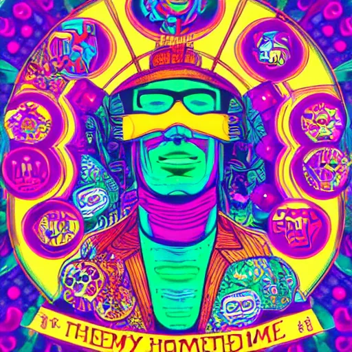 Image similar to the homepride man dmt psychedelic poster art