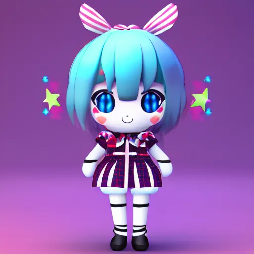 Prompt: cute fumo plush of an idol girl, popstar, lens flare, vray