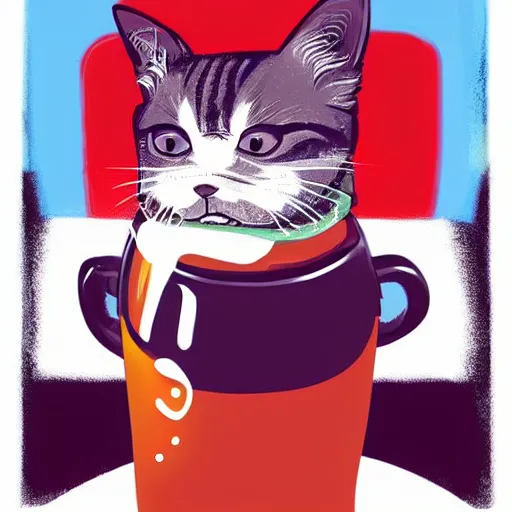 Prompt: a smug cat drinking juice, digital art, trending on Artstation