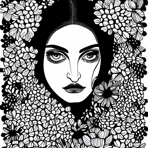 Prompt: a pretty elegant women's face in one line art style with flowers, Vika levina, Continuous line art in minimalistic style for prints