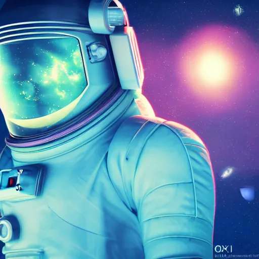 Image similar to vaporwave astronaut in space. art deco. digital art. 8k resolution.