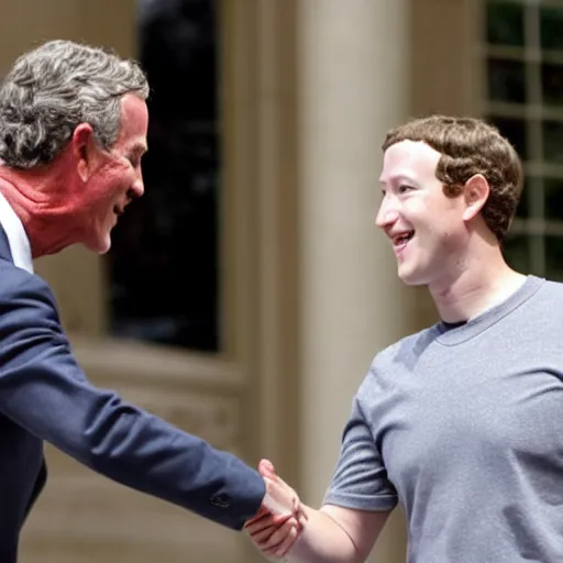Prompt: mark zuckerberg shaking hands with president george bush