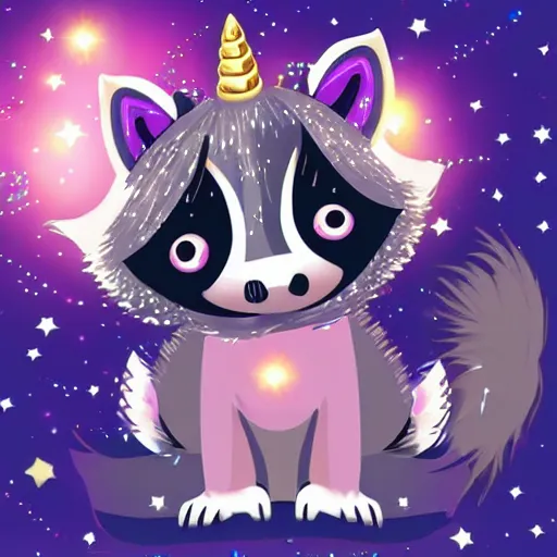 Prompt: Raccoon magic sparkle unicorn