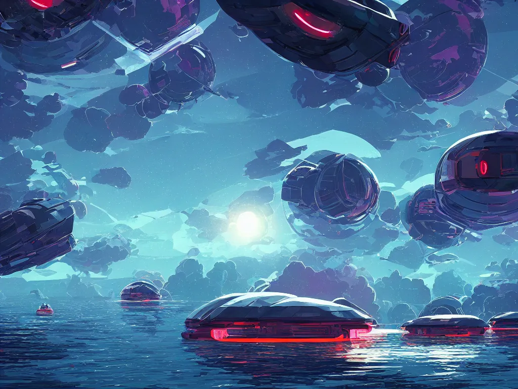 Image similar to minimalist floating asteroid mining colony by alena aenami, petros afshar