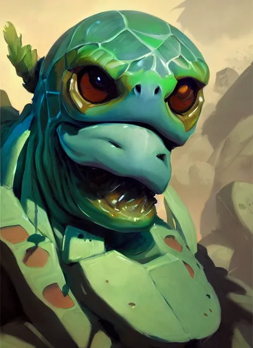 Prompt: Greg Manchess portrait painting of an anthropomorphic monster sea turtle character from league of legends, full shot, asymmetrical, splashscreen, Organic Painting, sunny day, Matte Painting, bold shapes, hard edges, cybernetic, street art, trending on artstation, by Huang Guangjian and Gil Elvgren and Sachin Teng